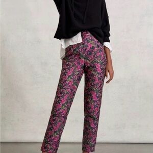 En Saison Anthropologie womens L pink navy straight jacquard pants high rise